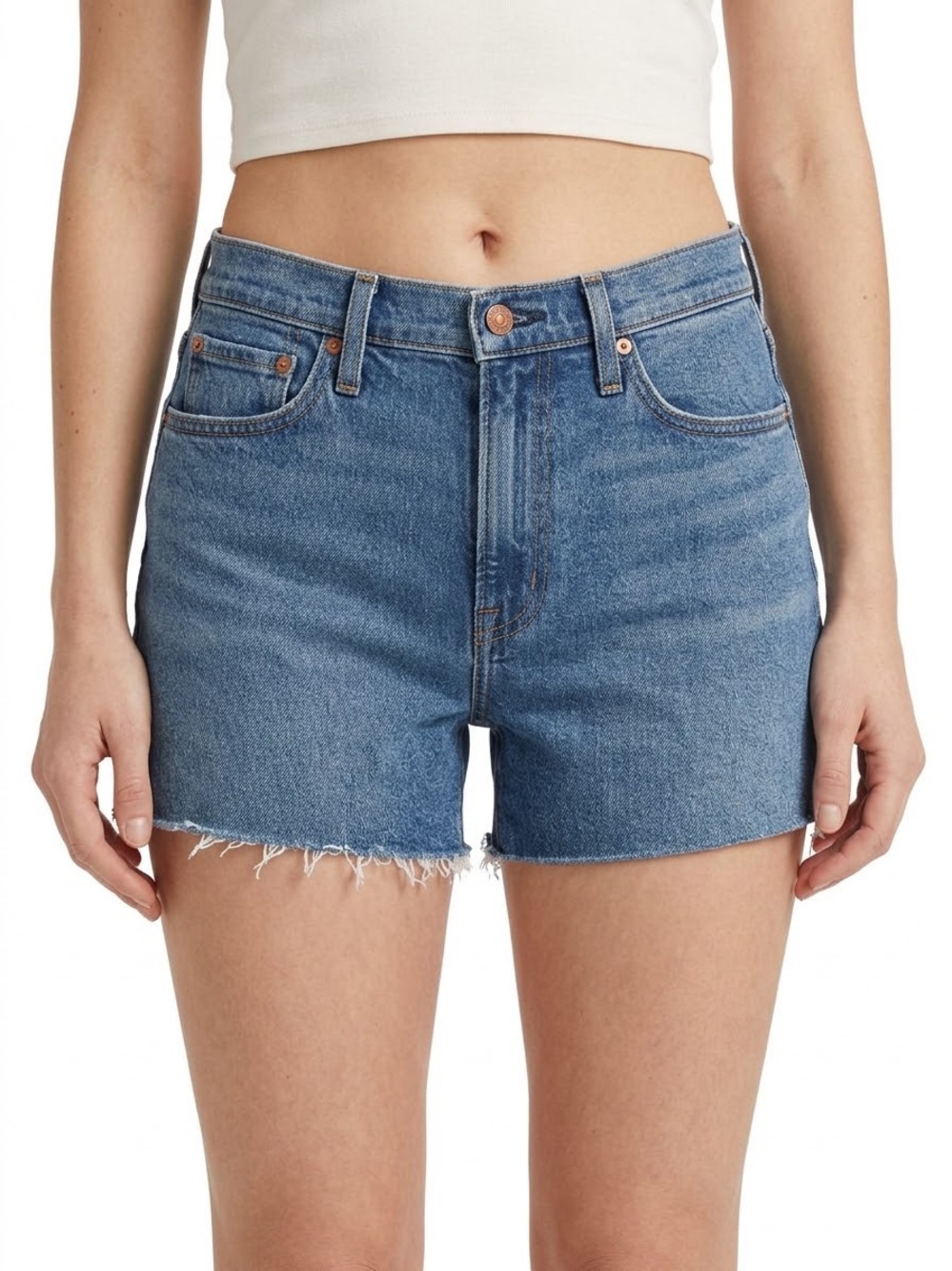 Madewell High-Rise Denim Cutoff Shorts Size 31 Medium Wash Raw Hem